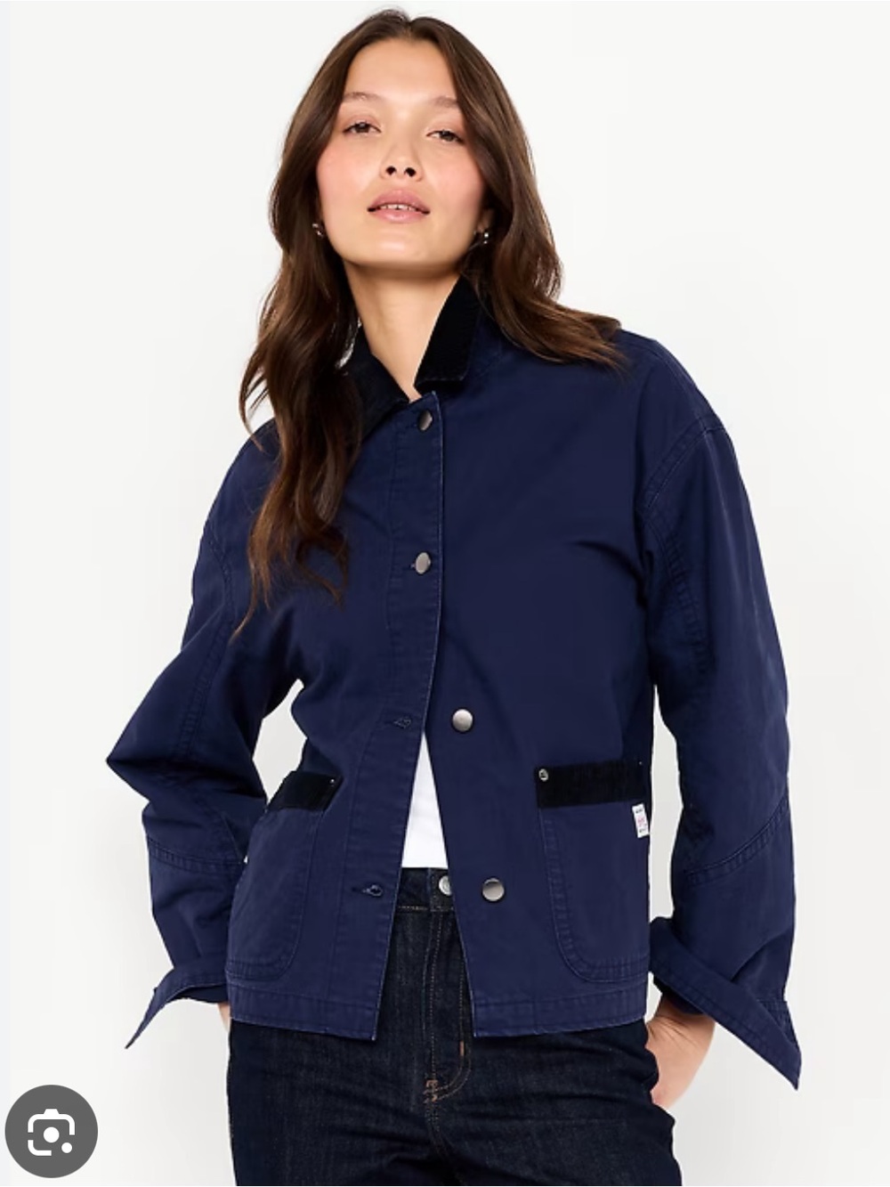 Old Navy Canvas Barn Jacket in Navy with Black Corduroy Trim